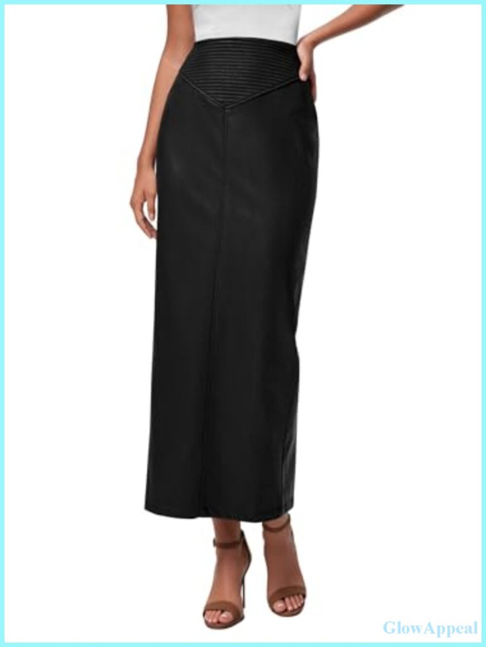 Faux Leather High Waisted Maxi Skirt Back Slit Pencil